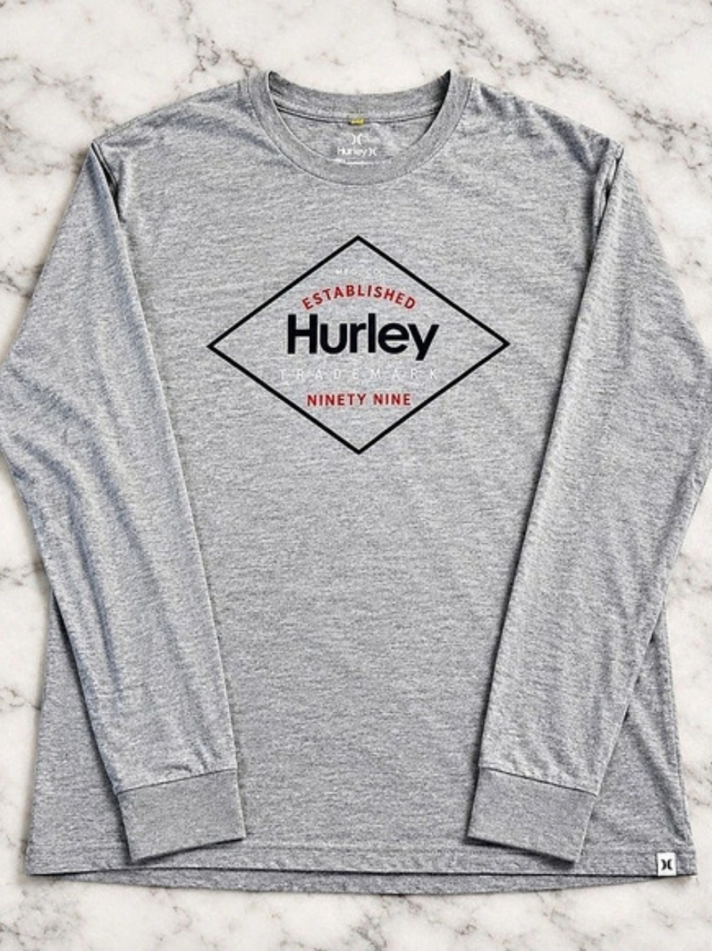 Hurley Established Ninety Nine Long Sleeve T-Shirt Graphic Tee Gray
